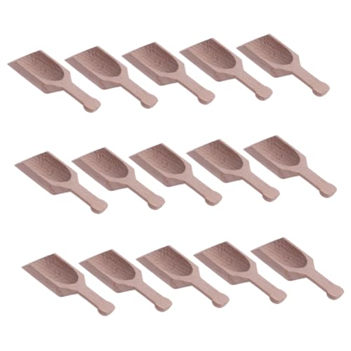 OUNONA Tea Spoon Scoops 15pc Set Wooden Salt Scoops Flat Handle Teaware Accessories for Kitchen