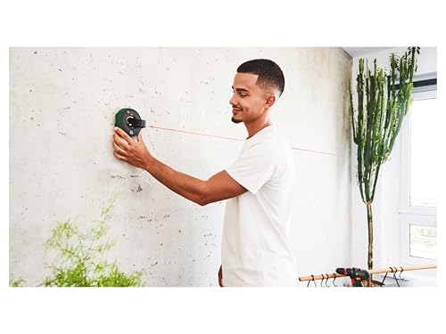 Bosch All-in-One-Linienlaser Atino der 2. Generation, abnehmbares und feststellbares Maßband (horizontale oder vertikale Ausrichtung, Befestigung an rauen und glatten Oberflächen, E-Commerce Karton)