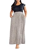 Eytino Women Plus Size Dress Summer Crewneck Ruffle Sleeve Leopard Printed Maxi Long Dresses,1X Black