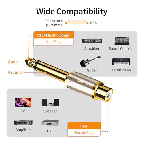 Adaptador Conector RCA Hembra a 1/4" 6.35mm TS Macho Pack de 2 miniatura 2