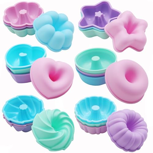 24Pack Silicone Molds, Nonstick 3 inches Silicone Donut Mold, Silicone Baking Cups, Silicone Donut Pan, Muffin, Jello, Bagel Pan, Oven- Microwave- Dishwasher Safe