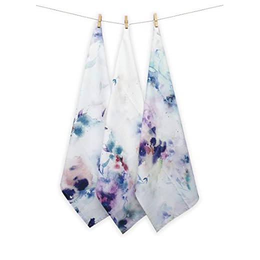 Harry Kritz Color Splatter and Smear Kitchen Towels Set of 3, 20 by 27 inch, 100% Cotton Designer Tea towel, Dish Cloth Washable, Blue Color Bar Towel