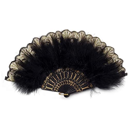 Éventail de plumes florales brodées, ventilateur floral brodé, ventilateur de la main de style rétro des années 1920 pour danse costumée - noir Cover