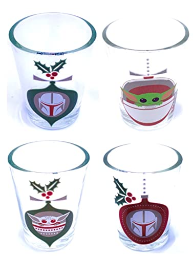 Silver Buffalo Star Wars The Mandalorian Christmas Glassware Set Of Four (4) Mini Glasses - 1.5 Oz Shot Glasses - The Child Baby Yoda Grogu #TOP12