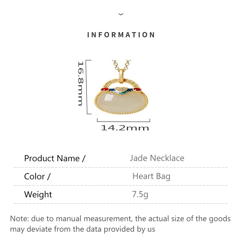 14K Gold Real Natural Jade Enamel Fortune Bag Necklace, Unique Vintage Style Jade Pendant, Delicate Jade Jewelry Gift for Wife's Prosperity2