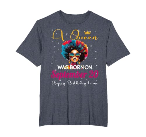A Queen was Born on September 20 Happy Birthday to Me Black T-Shirt, Men's Big and Tall, Heather Blue, 3X Tall