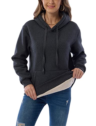 Haellun Womens Casual Winter Warm Fleece Sherpa Lined Pullover Hooded Sweatshirt (Dark Grey, Medium) #TOP3