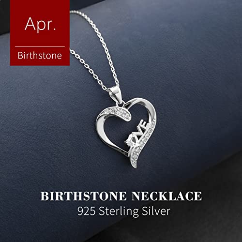 Tacitove Heart Birthstone Necklaces For Women, 925 Sterling Silver Pendant Necklace For Girls Anniversary Birthday Valentines Day Christmas Jewelry Mother’s Day Gifts For Mom Wife Girlfriend, April #TOP3