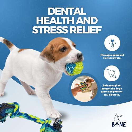 Fur & Bone 10 Pcs Dog Toys - All Breeds Indestructible Dog Toy - Chew Toys for Aggressive Chewers - Natural Cotton Puppy Tug of War Rope - for Boredom, Pulling, Teeth Cleaning - 6