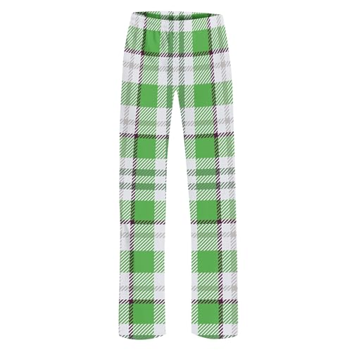 Girls Plaid Summer Pants Casual Elastic Waist Lightweight Wide Leg Workout Yoga Trousers with Pockets for Kids 4-14 Years4