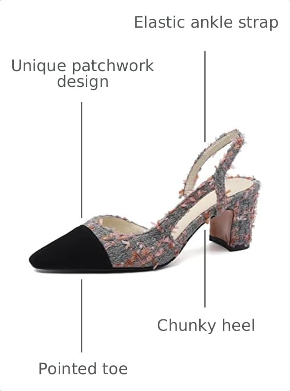Image of MICIFA Slingback Heels for Women,Round Toe Chunky Heeled Pumps Ankle Strap Fashion Splicing Dress Shoes