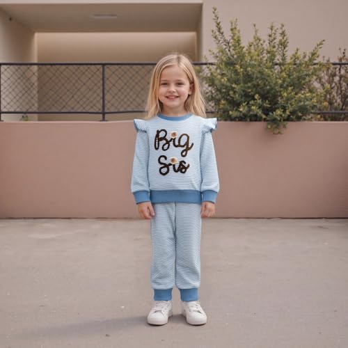 Big Sister Outfits Toddler Girl Long Sleeve Top and Striped Pants Set Kid Infant Baby 2Pcs Fall Winter Waffle Clothes2