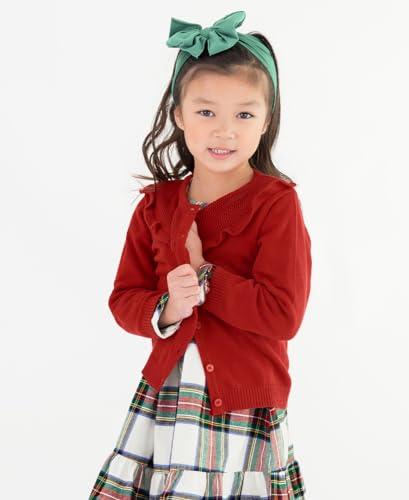 RuffleButts Classic Red Sweater Knit Ruffle Trim Cardigan - 3T3
