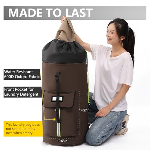 Image of laundry bag backpack,extra-large heavy duty laundry bags,laundry backpack for college students,drawstring closure (Brown)