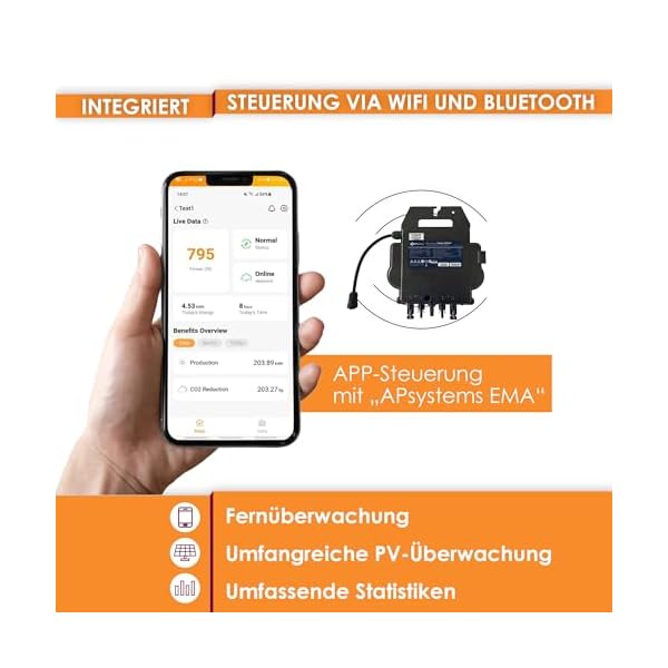 VALE Balkonkraftwerk 830Wp Full Black | 800 Watt APsystems Wechselrichter | 5m AC-Kabel | inkl. Geländerhalterung – Bild 6