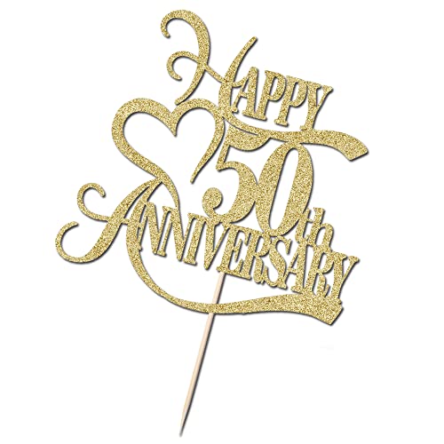 Gold Glitter 50Th Anniversary Cake Topper - 50 Wedding Anniversary Party Decoration Ideas, 50Th Anniversary Party / 50Th Birthday Party Decorations #TOP3