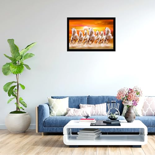 Image of Indianara Vastu Running Seven Horse Painting With Frame 20 Inches X 14 Inches (Style 4)