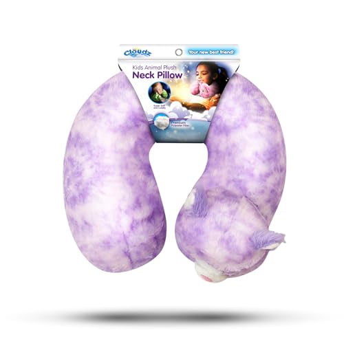 Image of Cloudz Kids Super Soft N' Cuddly Animal Airplane Travel Neck Pillow! Keep Children Comfy and Supported with a Buddy While Traveling or just Resting at Home - Purple Cat