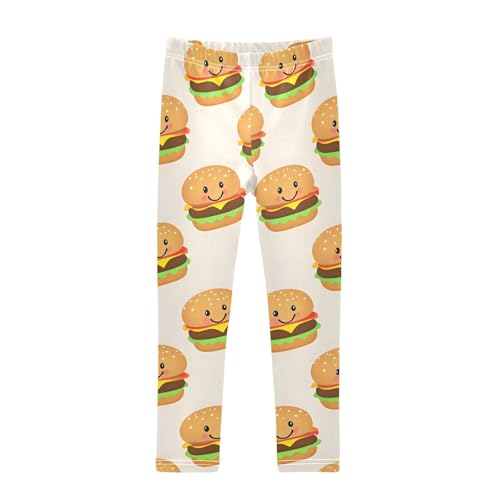 ALAZA Girls' Leggings Children's Yoga Pants Skinny Printed Dance Cute Hamburger Comfortable 4T