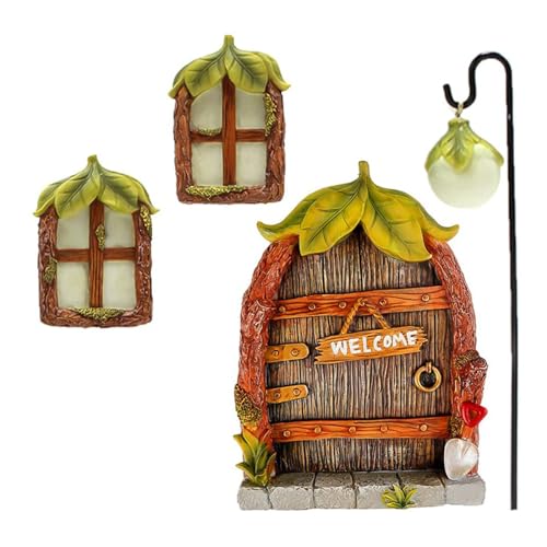 WANGCL Fairy Garden Accessories Fairy Doors for Garden Trees with Illuminated Window Street Lights for Yard Lawn Art Decoration