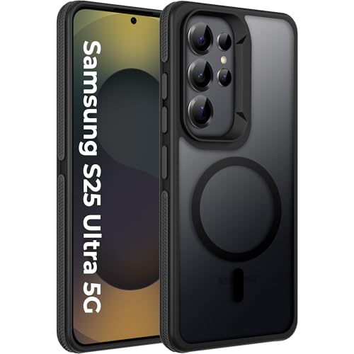 Image of A rtistque Compatible with Mag-Safe Frosted Ultra Matte Back Cover Case for Samsung Galaxy S25 Ultra 5G | Smooth Sides with Grip | Design | Raised Camera Edges | Samsung S25 Ultra Back Cover - Black