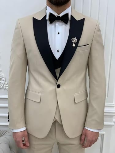 Wangyue Double Breasted Mens Tuxedo Suit Set 3 Piece Wedding Tuxedos for Men Slim Fit Prom Suits Groom Tux with Bow Tie4