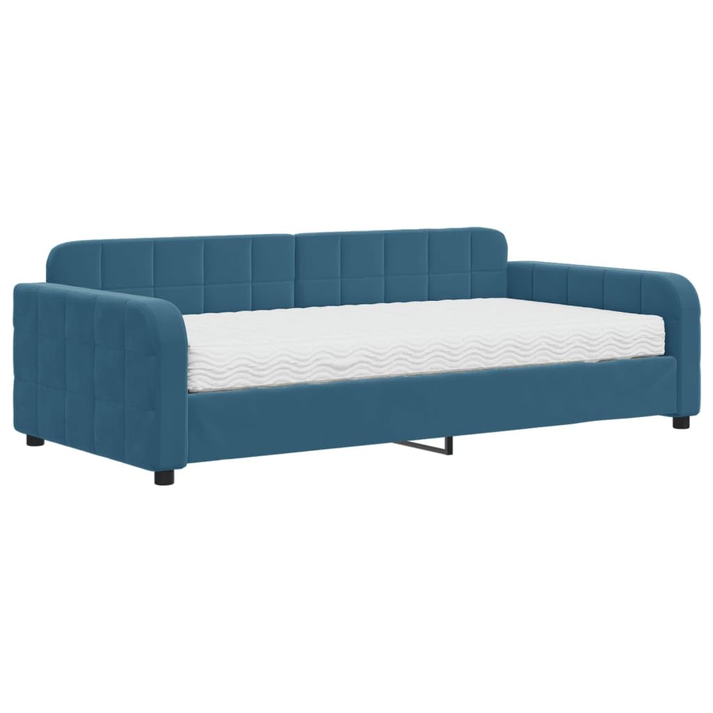 VidaXL Divano Letto Singolo In Velluto Blu - 100x200 Cm, Letto Da Giorno 2 In 1 Con Struttura In Metallo E Legno - 3