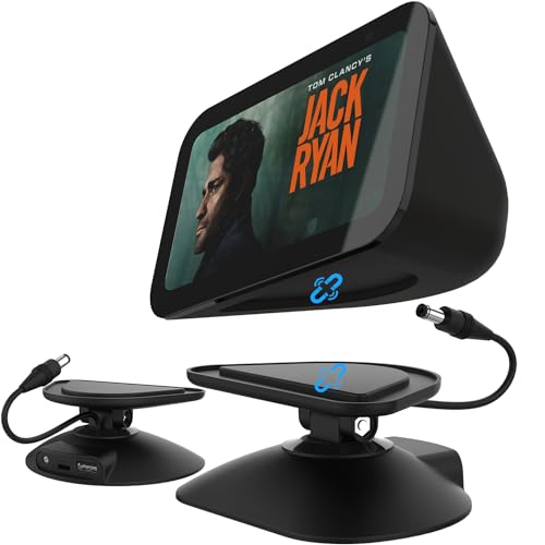 Charging Stand for Echo Show 5 (3rd Gen) - Adjustable Stand with 2 USB Charging Port (USB-C & USB) for Charge Cellphone or Earbuds, Tilt and Swivel Magnetic Table Holder (Black)