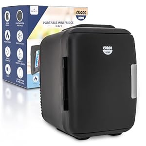 CUQOO 4L Portable Mini Fridge for Bedrooms Quiet – Black – Luxury Table Top Fridge Fits 6 Cans | Makeup & Skincare Fridge | Small Fridge for Office – Beauty Fridge – Car Fridge – Powerful Mini Fridges