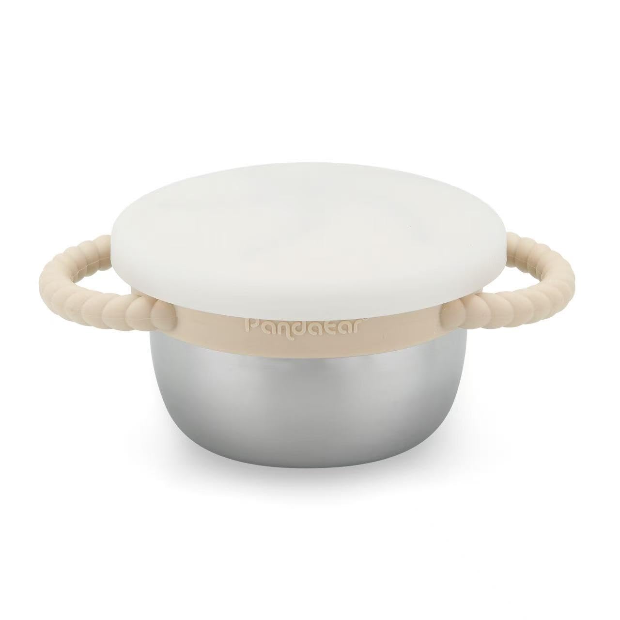 PandaEar Lot De 2 Gobelets À Snack En Acier Inoxidable Pour Tout-Petits, Boîtes À Snacks Antifuites Avec Récupérateur Alimentaire In Silicone Et Poignées, 266 Ml Gobelet À Collation (Beige Et Sauge)