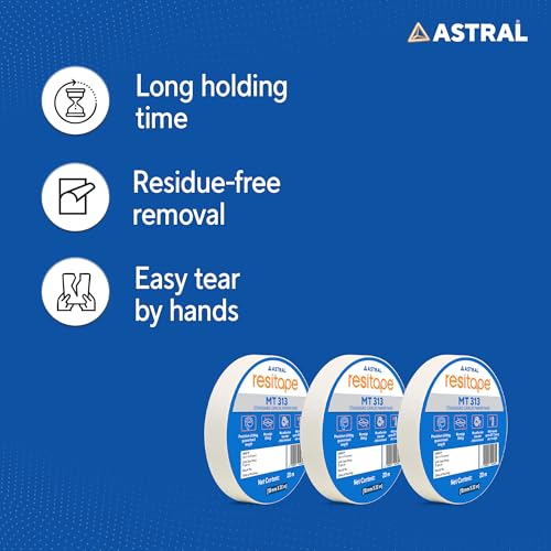 Image of RESITAPE Astral MT (313) Paper Tape | 18 mm x 20 mtr | Pack of 8 | Eco-friendly | Easy-tear Masking Tape, Long Holding Time | Residue-free Removal | Multi-surface Use