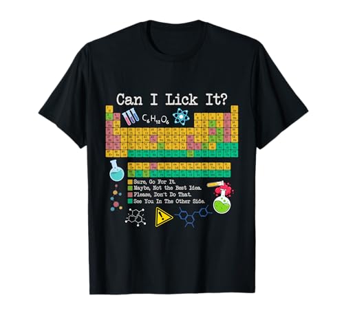 Can I Lick It Tee Funny Periodic Table of Elements Science T-Shirt