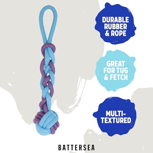 Rosewood Battersea Rope and Rubber Tug for Dogs - Blue and Purple Durable Interactive Toy, Large 38cm - Image 2