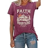 BLACKOO Women Graphic T-Shirts Cute Tees Summer Causal Tops Wine Red Large