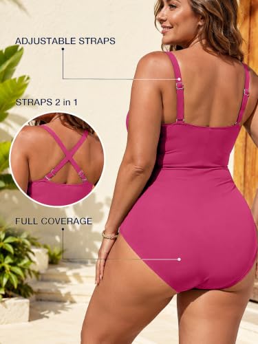 Image of One Piece Swimsuit for Women Tummy Control Bathing Suits Ruched Swimwear