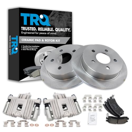 Image of TRQ Rear Brake Pad and Rotor Set Ceramic Solid Rotors Calipers