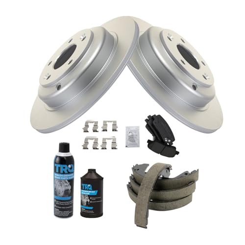 Image of TRQ Rear Brake Pad & Rotor Kit, with Chemical Kit Parking Brake Shoe Set Ceramic Premium G-Coated Compatible with 2010-2014 Hyundai Genesis Coupe