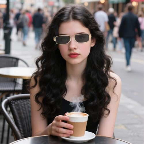 Image of Proberos Luxury Metal Small Frame Punk Sunglasses Women and Men Summer Traveling Eyeglasses（Black）