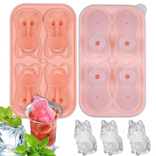 Silikon Eiswürfelform Bulldogge, 3D Bulldogge Eiswürfelformen, Wiederverwendbar Eiswürfelbehälter mit Deckel und Trichter, BPA-Frei, leicht zu lösen, für...