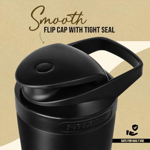 Image of Stainless steel shaker 700ml protein shaker bottle - leak proof 304 SS food grade steel, gym shaker, shaker bottles for protein, steel shaker for gym (Black)