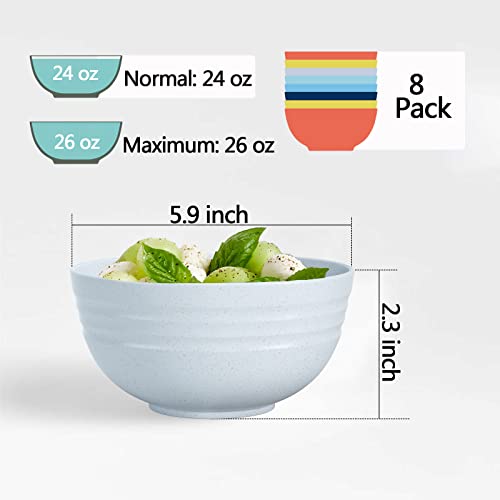 Homestockplus 24 Oz Unbreakable Cereal Bowls, 8 Pieces Wheat Straw Bowls, Microwave And Dishwasher Safe Reusable Bowls Set, Bpa Free E-Co Friendly Bowl For Ramen, Soup, Salad -Multi Color #TOP2