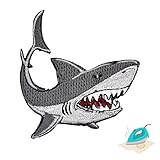 Stylish Shark Iron On Patch 2.95' x 2.75' | 1-Pack Embroidered Sew On Patches for Clothing, Jeans, Jackets, Backpacks, Hoodies - Colorful Funny Applique - Embroidery Patch for Tote Bags, Dresses