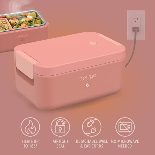 Bentgo Heat - Electric Lunch Box - Portable Food Warmer for Adults, Heated Lunch Box for Work, Travel, School & On the Go, Plug Into Wall or Car, Ideal for Ages 14+, 12V/24V & 120V Cords (Pink Spice)