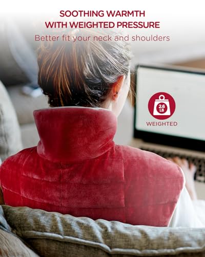 Image of Comfytemp Heating Pad for Neck and Shoulders and Back, 2.6lb Weighted Electric Heating Pads FSA Eligible, Mothers Day Gifts for Mom Women Her, HSA Large Heated Wrap - 9 Heat Settings & 11 Timers, Red