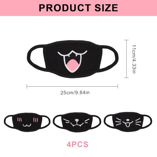 UOCAI 4 Pack Mundschutz Femboy Maske, Anime Mundschutz Baumwollmaske Lustige Kawaii Cartoon Baumwollmaske Wiederverwendbare Cosplay Manga Maske für Männer Frauen Kinder Schule Outdoor Party