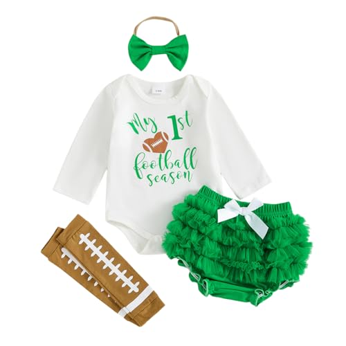 My 1st Football Season Baby Girl Outfit Newborn Letters Long Sleeve Romper Ruffle Bloomers Headband Leg Warmers Set