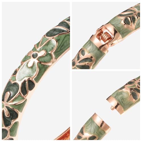 Image of UJOY Vintage Jewelry Cloisonne Handcrafted Flower Enameled Gorgeous Rhinestone Hinged Cuff Bracelet Bangles Gifts 88A10