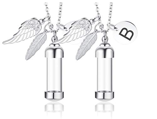 MEALGUET - Ciondolo a forma di urna funeraria in acciaio inox e vetro, porta ceneri con catena, gioiello ricordo, Acciaio inossidabile, Nessuna pietra preziosa