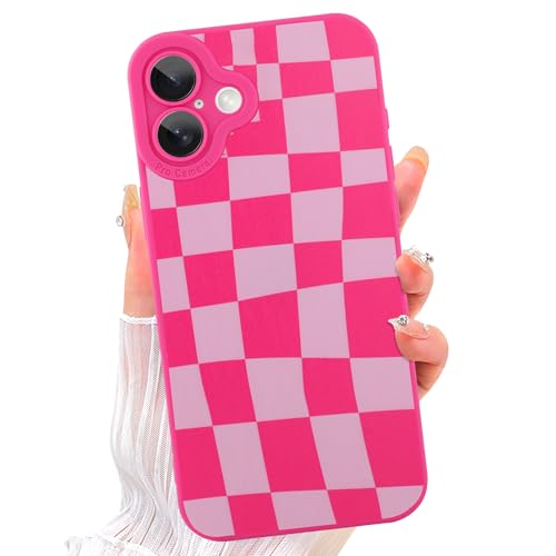 Image of ZIYE for iPhone 16 Plus Case Hot Pink Grids Plaid Checkerboard Pattern