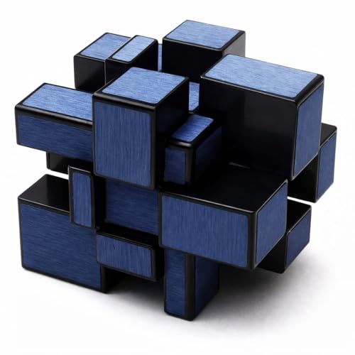 Image of Hawkister QiYi 3x3 Mirror S Speed Cube | Blue Brushed Metallic Stickers | Professional Shape-Shifting 3x3x3 Logic Puzzle, Lightweight 76g Design with Smooth Fast Turning for Beginners & Expert Solvers